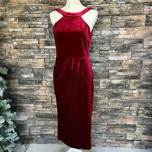 Grace Karin Velvet Burgundy Midi Dress. Courdary stretchy material.